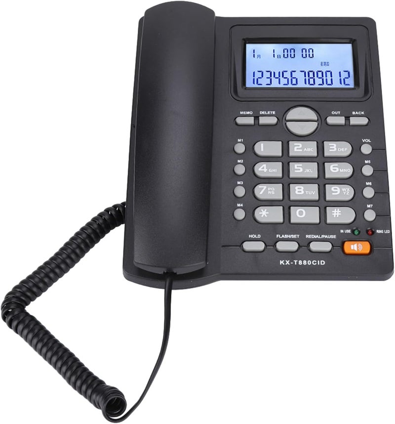 Dual Port Landline Telephone with Caller ID Display Speakerphone for Home Office ABS White Black (Black) - Image 4
