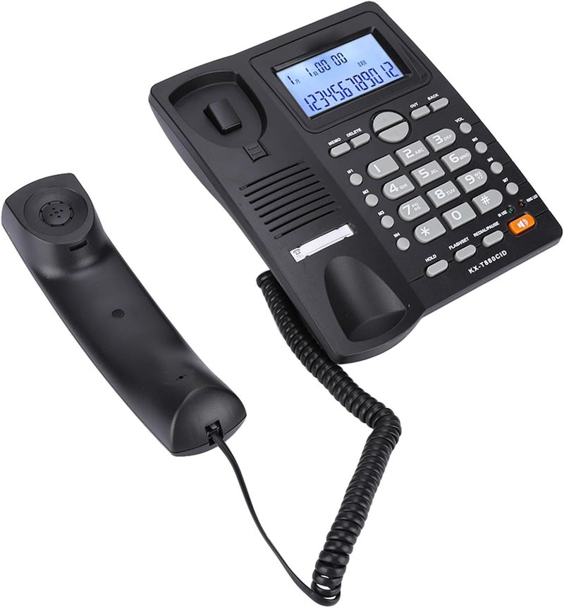 Dual Port Landline Telephone with Caller ID Display Speakerphone for Home Office ABS White Black (Black) - Image 3