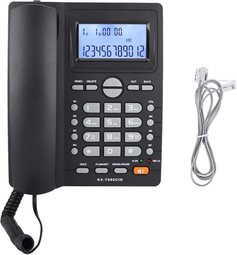 Dual Port Landline Telephone with Caller ID Display Speakerphone for Home Office ABS White Black (Black) - Image 1