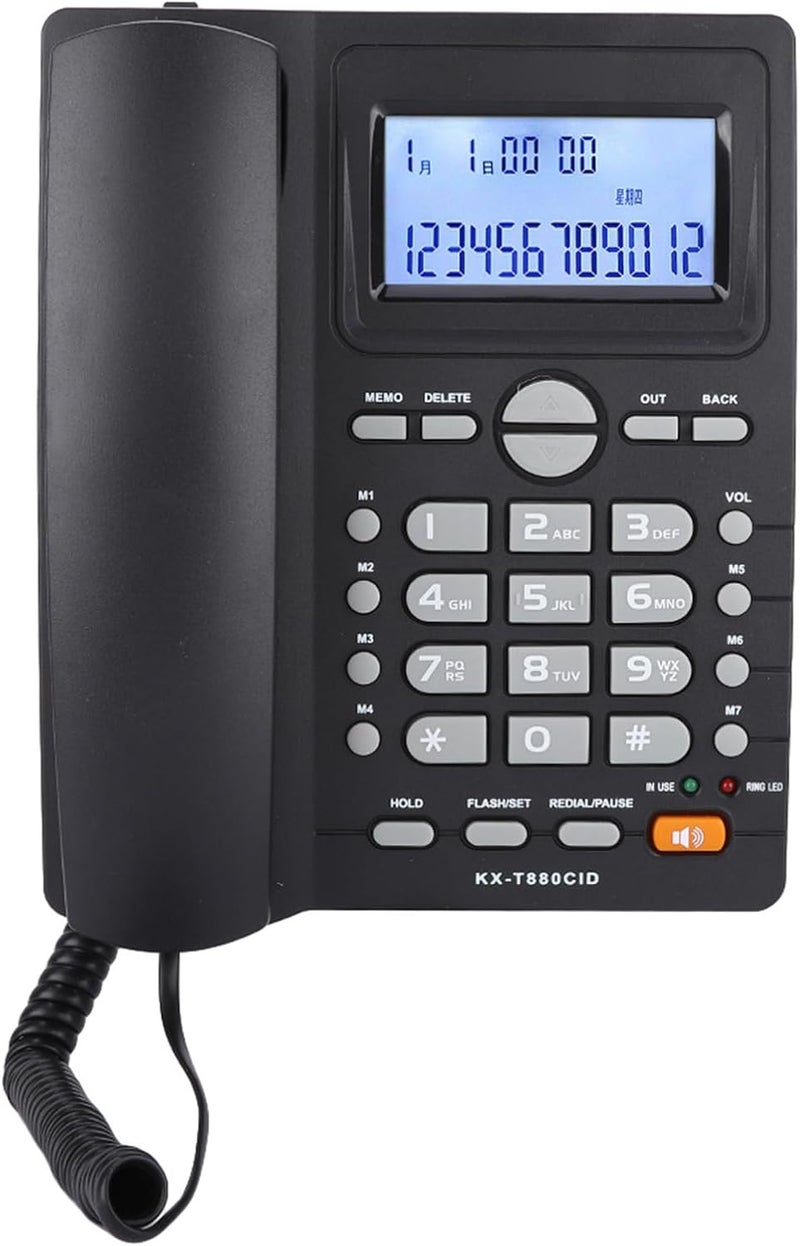 Dual Port Landline Telephone with Caller ID Display Speakerphone for Home Office ABS White Black (Black) - Image 2
