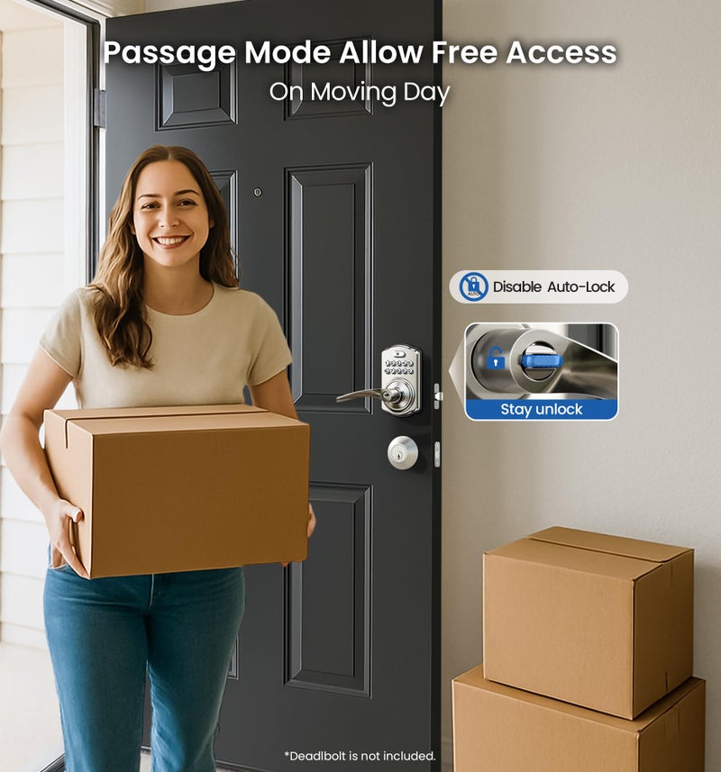 Veise Keypad Door Lock with Handle, Keyless Entry for Front Door & Bedroom, Electronic Lock with Code, Auto-Locking, Easy Installation, Passage Mode, Satin Nickel - Image 4