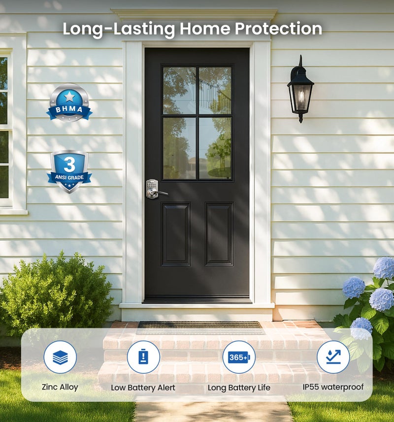 Veise Keypad Door Lock with Handle, Keyless Entry for Front Door & Bedroom, Electronic Lock with Code, Auto-Locking, Easy Installation, Passage Mode, Satin Nickel - Image 5