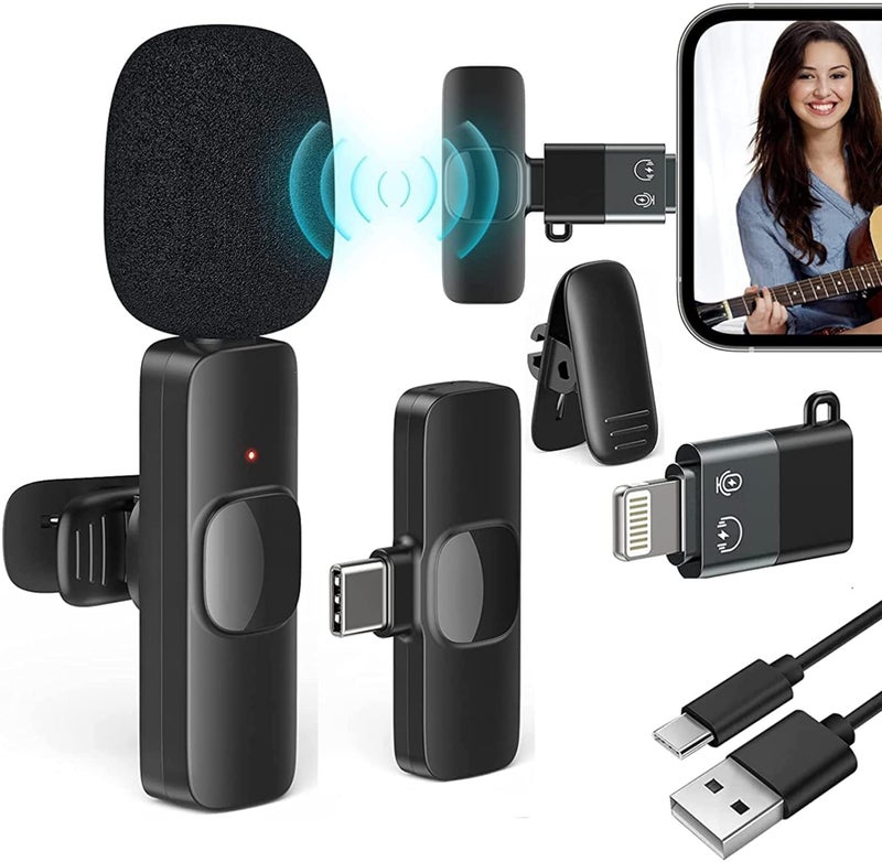 Careflection 2 in 1 K8 Wireless Microphone, Digital Mini Portable Recording Clip Mic with Receiver for All Type-C Lightning Mobile Phones Camera Laptop for Vlogging YouTube Online Class, Zoom Call - Image 1