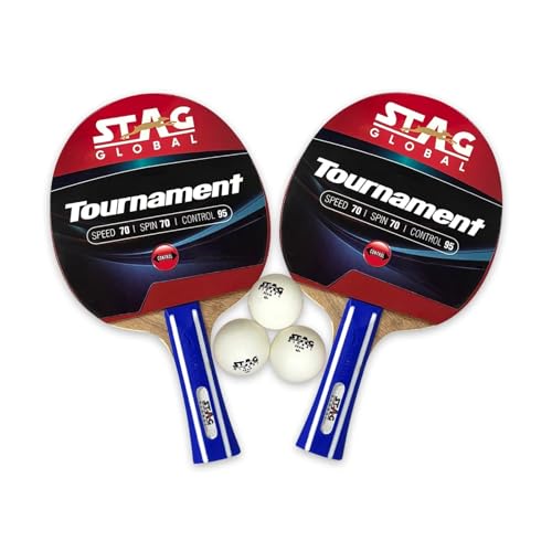 STAG GLOBAL Tournament Table Tennis Playset with 2 Rackets | 3 Seam Balls | Speed 70 | Spin 70 | Control 95 (Tournament PLAYSET) - Image 1
