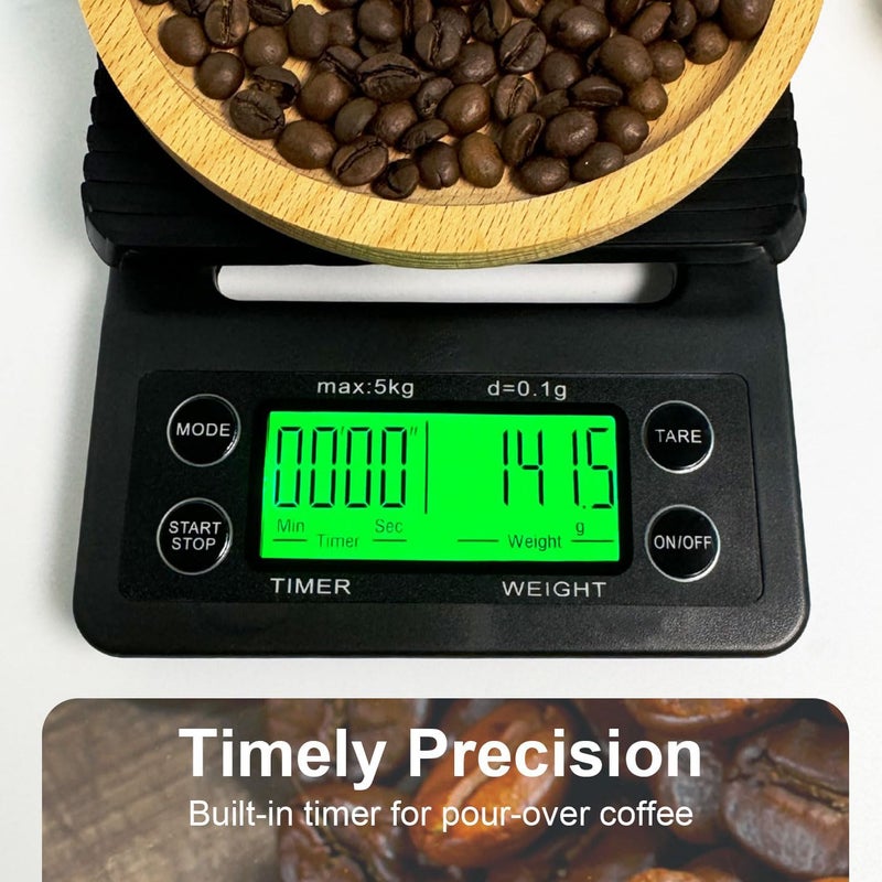 SCIENISH Digital Coffee Scale with Timer- Baking Table Weighting V60 Drip Coffee Mini Digital Electronic Kitchen Scale with Timer 0.1-5000G Kitchen Weighing - Image 4