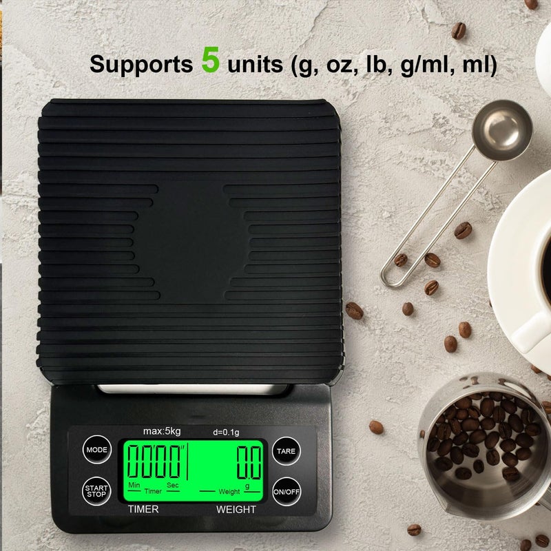SCIENISH Digital Coffee Scale with Timer- Baking Table Weighting V60 Drip Coffee Mini Digital Electronic Kitchen Scale with Timer 0.1-5000G Kitchen Weighing - Image 3