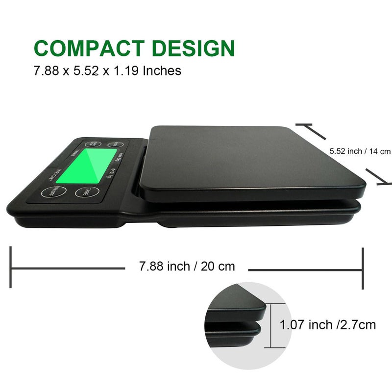 SCIENISH Digital Coffee Scale with Timer- Baking Table Weighting V60 Drip Coffee Mini Digital Electronic Kitchen Scale with Timer 0.1-5000G Kitchen Weighing - Image 2