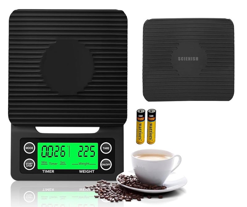 SCIENISH Digital Coffee Scale with Timer- Baking Table Weighting V60 Drip Coffee Mini Digital Electronic Kitchen Scale with Timer 0.1-5000G Kitchen Weighing - Image 1