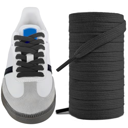 UamGlsob Poly Cotton Shoelaces for Samba Classic/Spezial/SL Sneakers, 8mm Flat Durable, Soft, Retro Style, Multiple Colors and Lengths (Black, 54"/140cm) - Image 1
