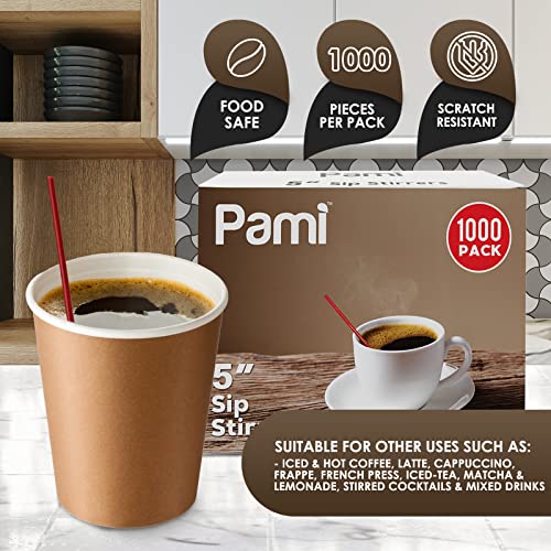 PAMI Disposable 5in Plastic Sip Stirrers/Straws, Value Pack of 1000 Stirring Sticks for Hot & Cold Drinks, Cocktail & Coffee Bar Stir Straws (Red One Size) - Image 5