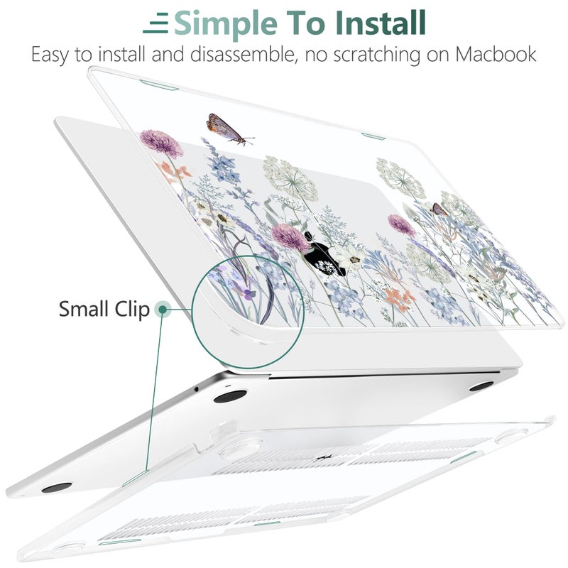 TWOLSKOO for MacBook Air 13 inch Case M4 A3240 M3 A3113 M2 A2681 2025 2024 2022 Plastic Hard Shell, Keyboard Cover, Type C Adapter, Screen Protector for MacBook Air 13.6 inch, Dandelions - Image 4