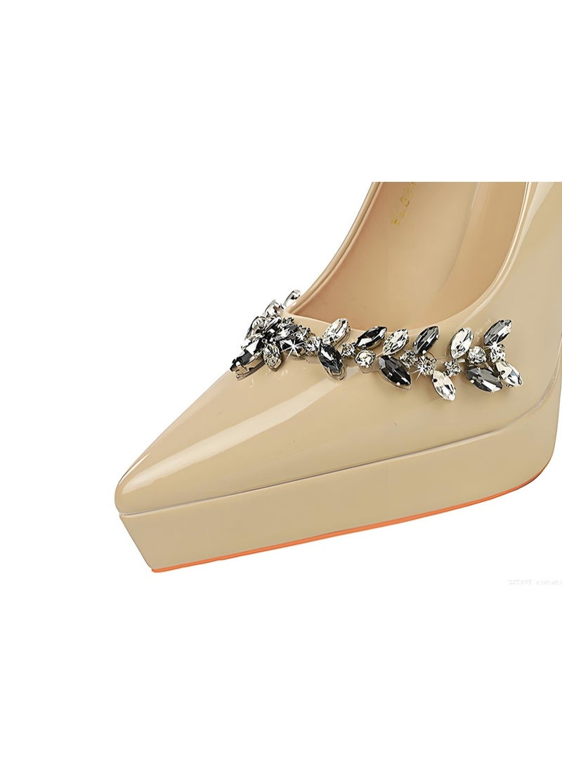 بيج تري المرأة مغلقة أشارت إصبع القدم كعب عالي مضخات كعب سميكة مع منصة خاكي 12CM - Image 4