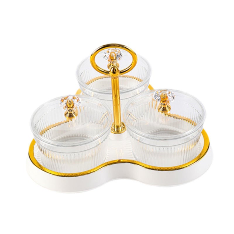 Cream White 3 Grid Divided Serving Tray With Lid For Dried Fruit Nuts Candy Multipurpose Dustproof - Image 2