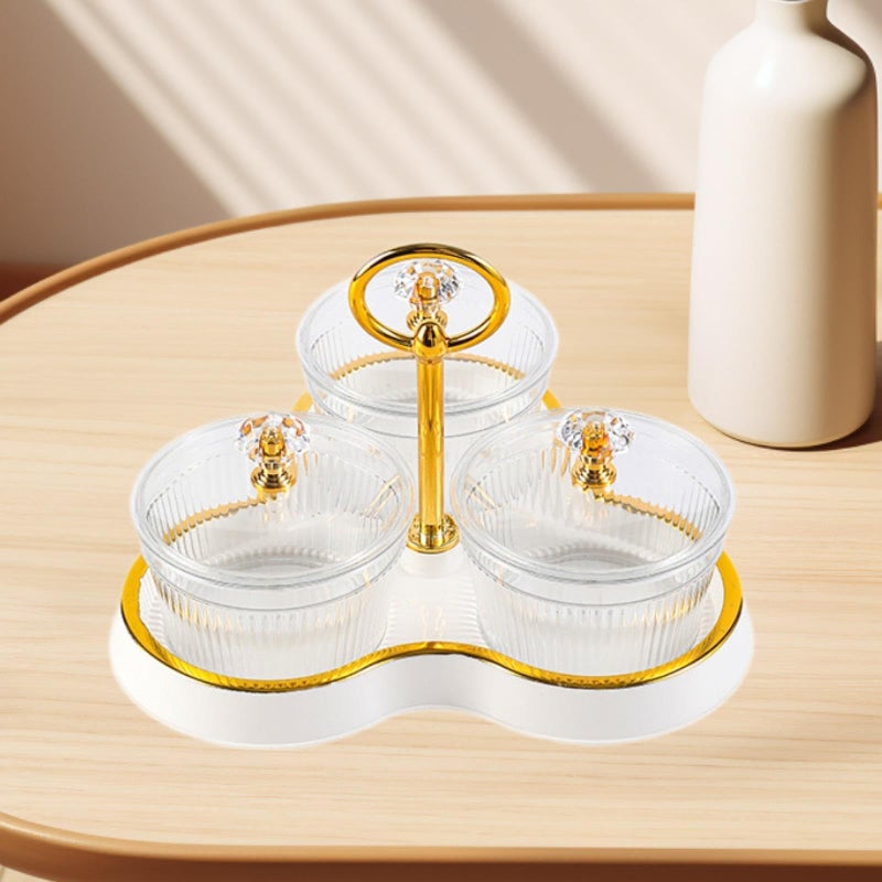Cream White 3 Grid Divided Serving Tray With Lid For Dried Fruit Nuts Candy Multipurpose Dustproof - Image 3