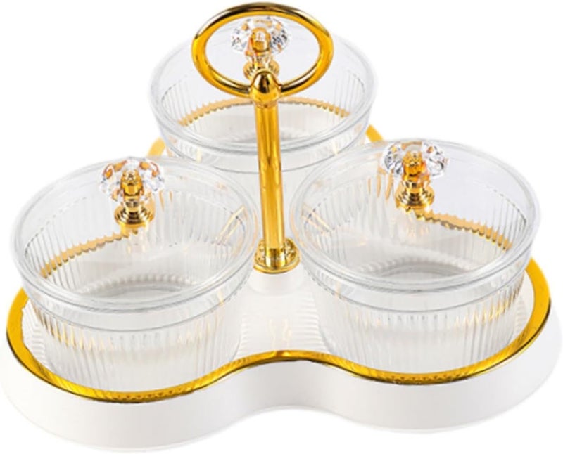 Cream White 3 Grid Divided Serving Tray With Lid For Dried Fruit Nuts Candy Multipurpose Dustproof - Image 1