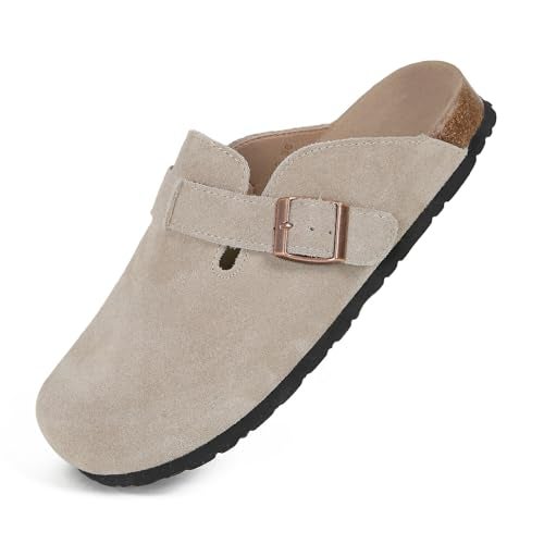 Dumalum Clogs for Women Mens Suede Leather Slip on Shoes Cork Footbed Mules Sandals with Arch Support Unisex Slippers Camel - Image 1