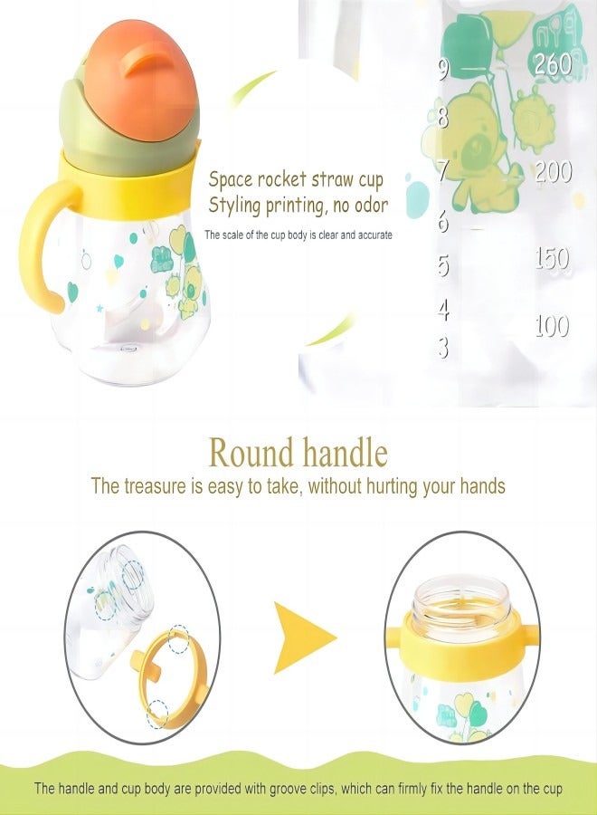 آي ميس يو كوب شرب للأطفال، كوب شرب للأطفال من عمر 6 إلى 12 شهرًا، كوب غير قابل للانسكاب بقشة مرجحة للأطفال الصغار، كوب بقشة للأطفال مع مقابض، كوب مقاوم للانسكاب ومانع للتسرب بفوهة ناعمة سعة 260 مل (أصفر) - Image 4