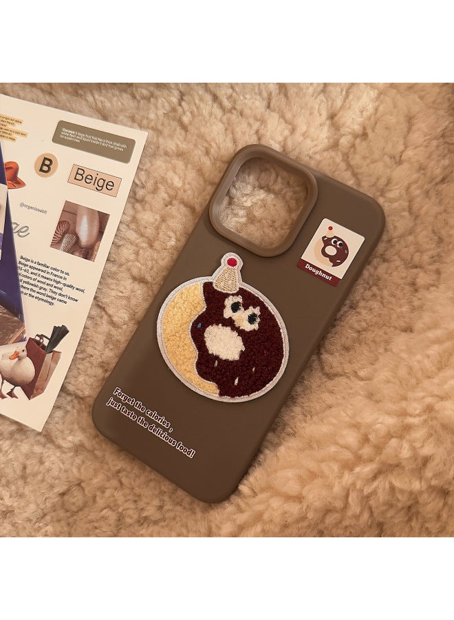 Ins Plush Gourmet French Fries For 15pro Max Apple 16 Mobile Phone Case Stereo Iphone14 Soft 13-generation Hair-Color:Mocha Brown Towel Embroidered Donut Stickers-Applicable Models:15 - Image 1