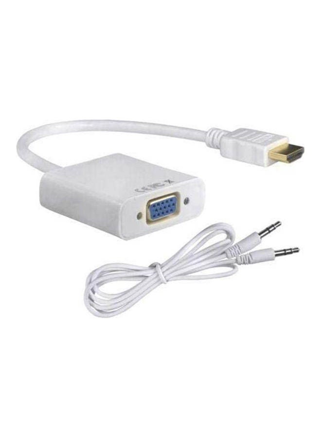 Hdmi Input To Vga Adapter Male To Female 1080P Video Converter From Hdmi To Vga Cord Cable Connector With Audio And Micro Usb Powered For Pc-Laptop-Monitor White - Image 1