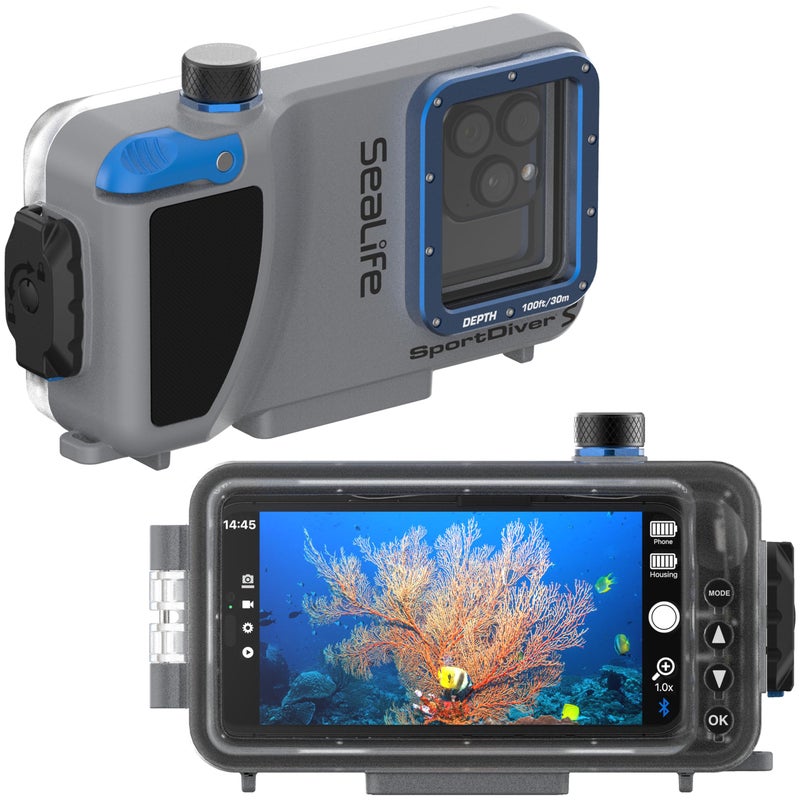 SeaLife SportDiver S Compact Smartphone Scuba Housing Dive to 100 Waterproof Photography Easy Camera Controls with Leak Alarms Fits All iPhones and Most Smartphones