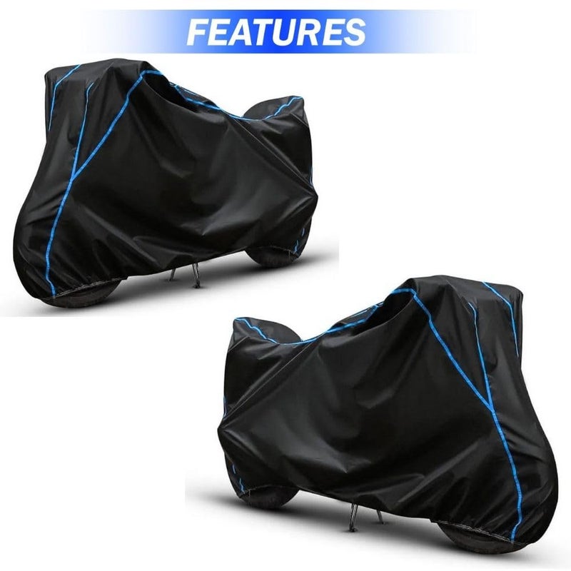 FAVY Water Resistant Bike Cover Compatible with KTM RC 390, Rain, UV, Dust and Scratch Proof, All-Weather Protection Full Body Bike Cover, Black with Blue Piping, Triple Stitched with Elastic Bottom - Image 2
