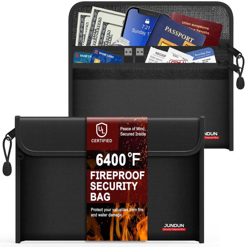 JUNDUN 6400â„‰ Fireproof Money Bag,8.6â€x 5.9â€ Dual Zippers Fireproof Money Bag for Cash,12 Layer Heat Insulated Small Fireproof Envelope Pouch for Money,Cash,Card and Passport,Pack of 2 - Image 1