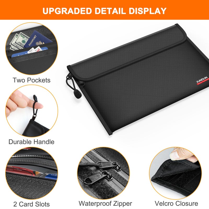JUNDUN 6400â„‰ Fireproof Money Bag,8.6â€x 5.9â€ Dual Zippers Fireproof Money Bag for Cash,12 Layer Heat Insulated Small Fireproof Envelope Pouch for Money,Cash,Card and Passport,Pack of 2 - Image 5
