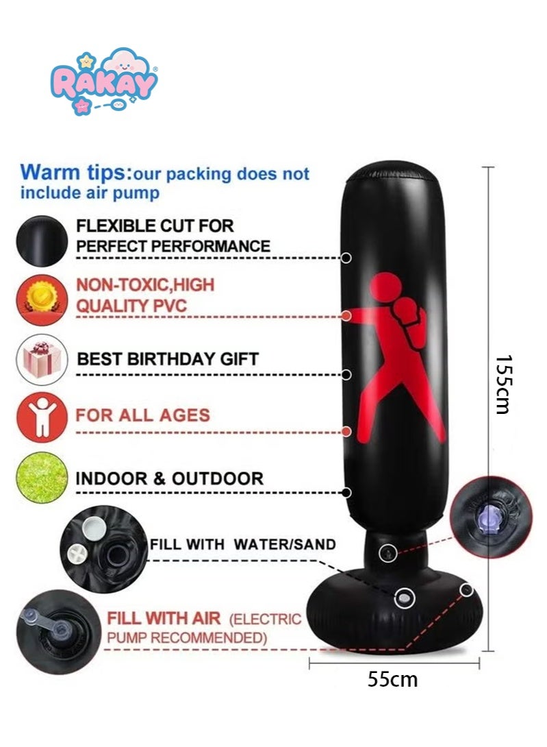 RAKAY Free Standing Inflatable Punching Bag,155cm Free Standing Boxing Bag - 45°C Heat Proof for Adults & Kids,High-quality PVC material, safe and non-toxic - Image 4