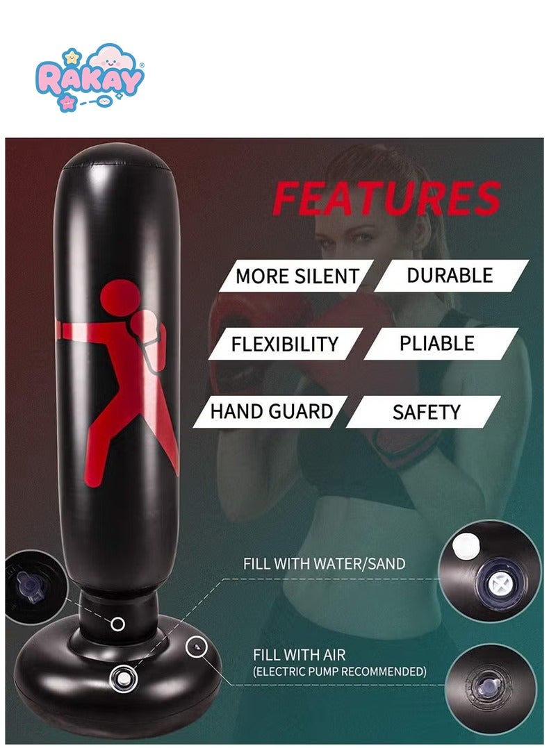 RAKAY Free Standing Inflatable Punching Bag,155cm Free Standing Boxing Bag - 45°C Heat Proof for Adults & Kids,High-quality PVC material, safe and non-toxic - Image 2