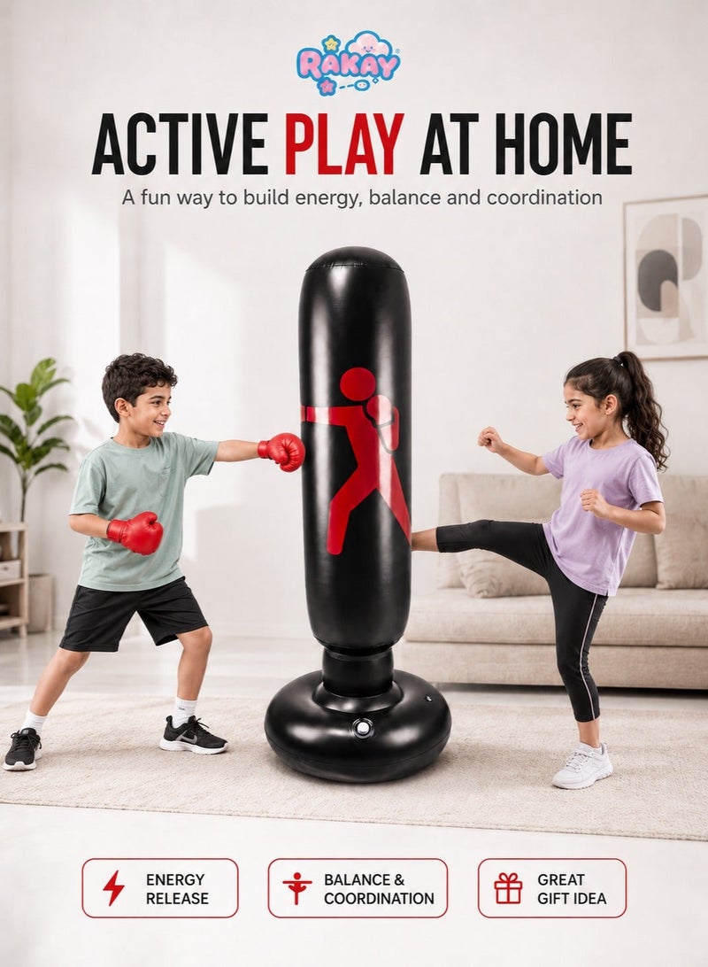 RAKAY Free Standing Inflatable Punching Bag,155cm Free Standing Boxing Bag - 45°C Heat Proof for Adults & Kids,High-quality PVC material, safe and non-toxic - Image 1