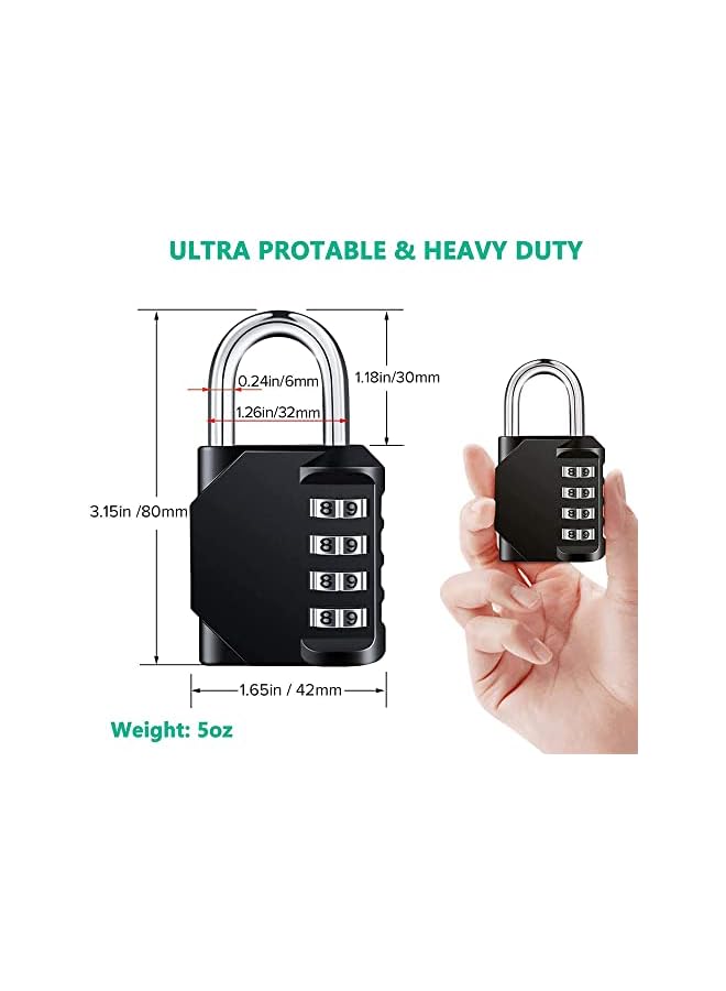 PROMASS PROMASS 2 Pcs Combination Padlock with 4-Digit Smooth Dial, Heavy Duty Lock Weather Proof Padlock for Gym, School, Garage, Storage, Luggage Lockers (Black)  - Image 2
