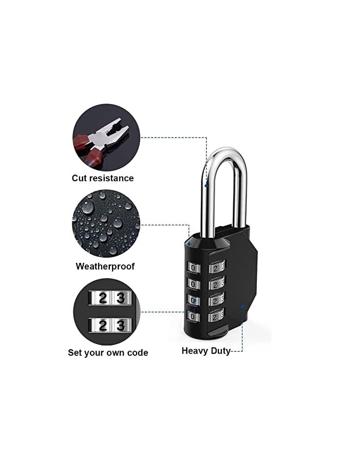 PROMASS PROMASS 2 Pcs Combination Padlock with 4-Digit Smooth Dial, Heavy Duty Lock Weather Proof Padlock for Gym, School, Garage, Storage, Luggage Lockers (Black)  - Image 3