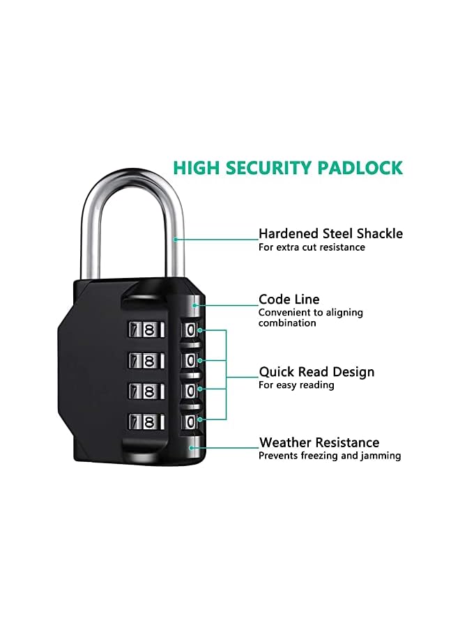 PROMASS PROMASS 2 Pcs Combination Padlock with 4-Digit Smooth Dial, Heavy Duty Lock Weather Proof Padlock for Gym, School, Garage, Storage, Luggage Lockers (Black)  - Image 4