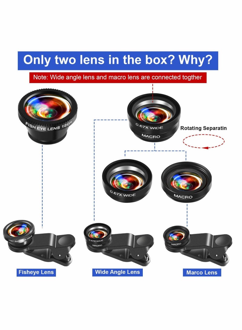 Captaintech Universal 3 in 1 Phone Camera Lens Kit, 2 Pack Camera Lens Clip, Fisheye Lens Macro Lens Wide Angle Lens Cell Phone Lens Attachments, Compatible with Most Smartphones for Video, Live Show, Vlog - Image 5