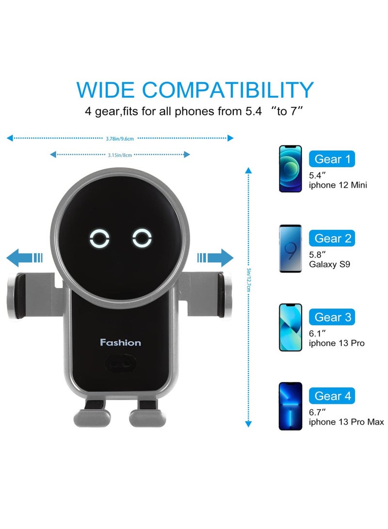 SYOSI Wireless Car Charger Mount,15W Fast Charger, Wireless Car Charger Air Vent, Automatic Clamping Phone Holder for iPhone 13/12/11//XS/XR/8, S22/S21/S20/Note 20, etc (Sliver) - Image 2