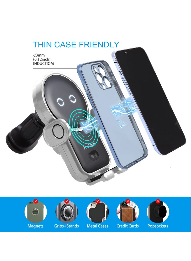 SYOSI Wireless Car Charger Mount,15W Fast Charger, Wireless Car Charger Air Vent, Automatic Clamping Phone Holder for iPhone 13/12/11//XS/XR/8, S22/S21/S20/Note 20, etc (Sliver) - Image 3