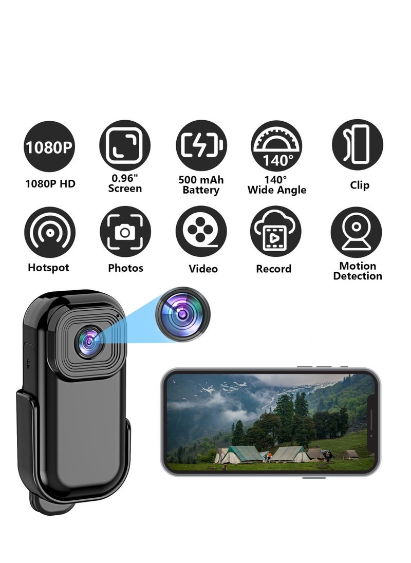 كاميرا فيديو رقمية صغيرة تعمل بالواي فاي بدقة 1080 بكسل و30 إطارًا في الثانية مع شاشة LCD مقاس 0.96 بوصة وبطارية مدمجة قابلة لإعادة الشحن وكشف الحركة مع غطاء واقٍ بمشبك خلفي