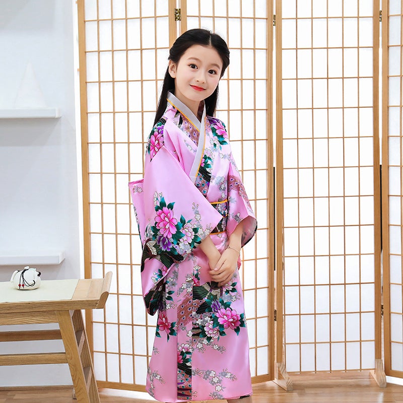 Spring Summer New Childrens Kimono Japanese Style Bathrobe Womens Princess Dress Performance Costume Sweatshirt Steam Costume Pink x001-2  - Image 1