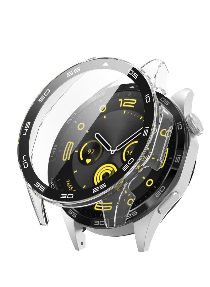 Protective Case with Scale for Huawei Watch GT 4 Smartwatch 46 mm, Hard PC Case with Glass Screen Protector Compatible with Huawei Watch GT 4 46 mm Smartwatch (Transparent) - Image 1