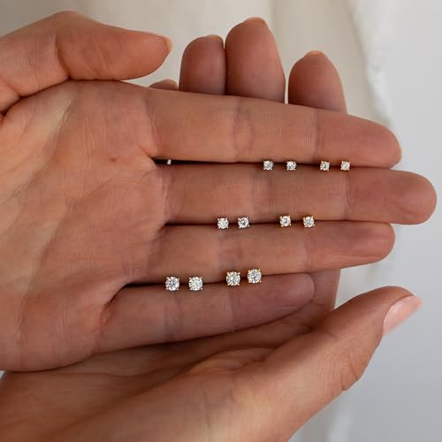 Krfy 3 Pairs 14K Gold Plated Stud Earrings for Women - Small Hypoallergenic 925 Sterling Silver Post Dainty Cartilage Earring Tragus Earrings Stacks Ear Set for Multiple Piercing - Image 4