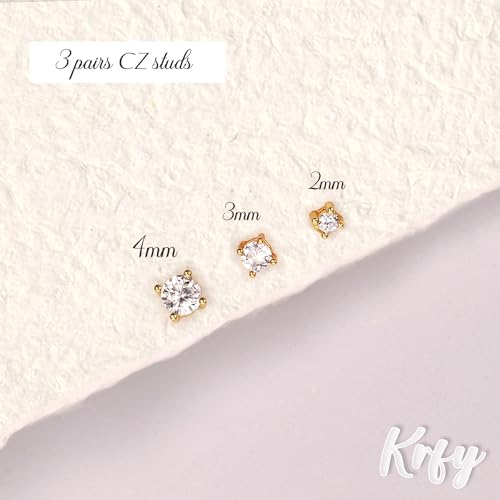 Krfy 3 Pairs 14K Gold Plated Stud Earrings for Women - Small Hypoallergenic 925 Sterling Silver Post Dainty Cartilage Earring Tragus Earrings Stacks Ear Set for Multiple Piercing - Image 3