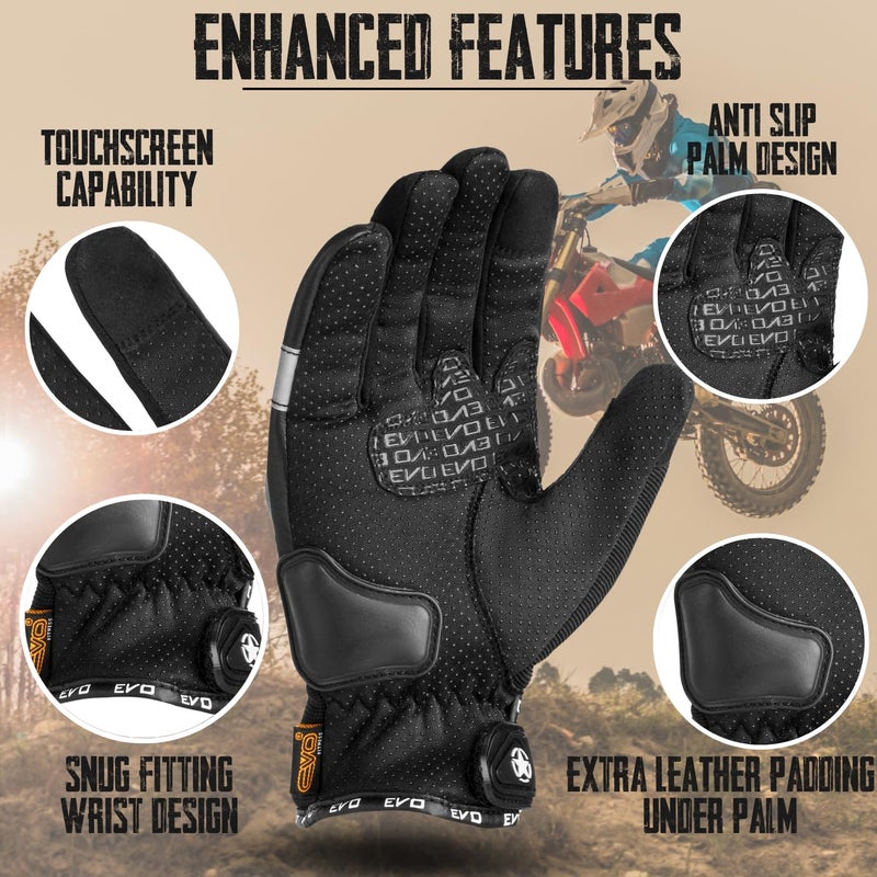 Generic EVO Fitness Motorbike Gloves for summer, Touchscreen Motorcycle Gloves, Hard Knuckle Protection and Faux Leather, Breathable Design for Men & Women, Ideal for Riding (Black, S)  - Image 2