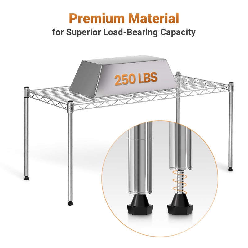 Simple Deluxe Heavy Duty 1-Shelf Shelving, Adjustable Storage Units, Steel Organizer Wire Rack, 29.92" W x 13.78" D x 14.96" H, Chrome,2-Pack - Image 5