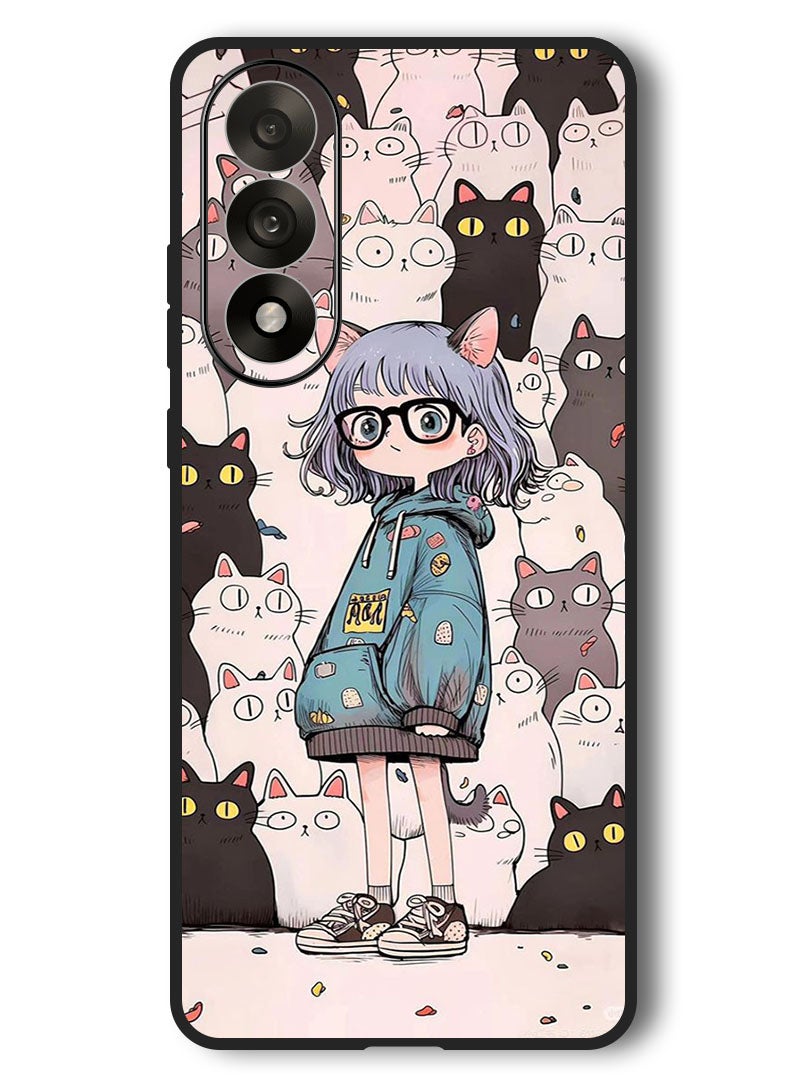 Theodor Case Compatible with OnePlus Nord 5 6.83 Inch Protection Shockproof Bumper Cover Cats & Girl - Image 1