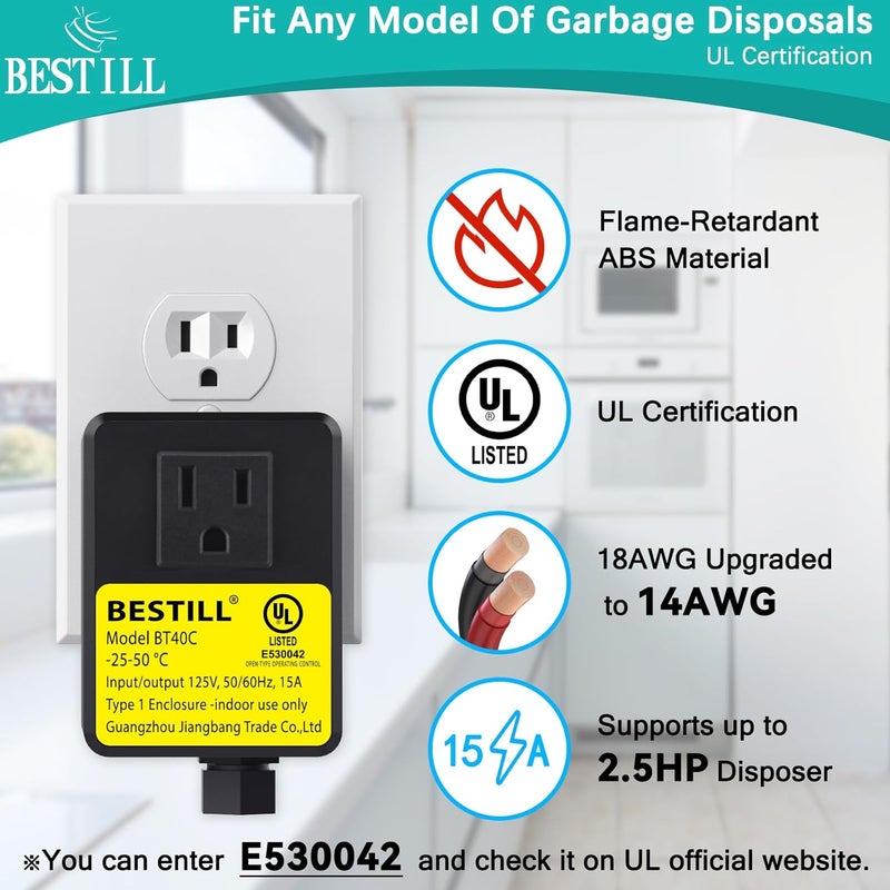 Bestill Garbage Disposal Sink Top Air Switch Kit with Single Outlet, Matte Black 3.6" Long Push Button with Brass Cover, UL Listed, Compatible with all Garbage Disposals - Image 4