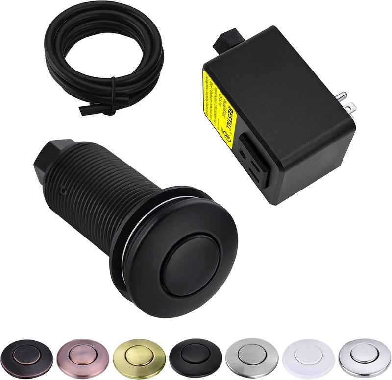 Bestill Garbage Disposal Sink Top Air Switch Kit with Single Outlet, Matte Black 3.6" Long Push Button with Brass Cover, UL Listed, Compatible with all Garbage Disposals - Image 1