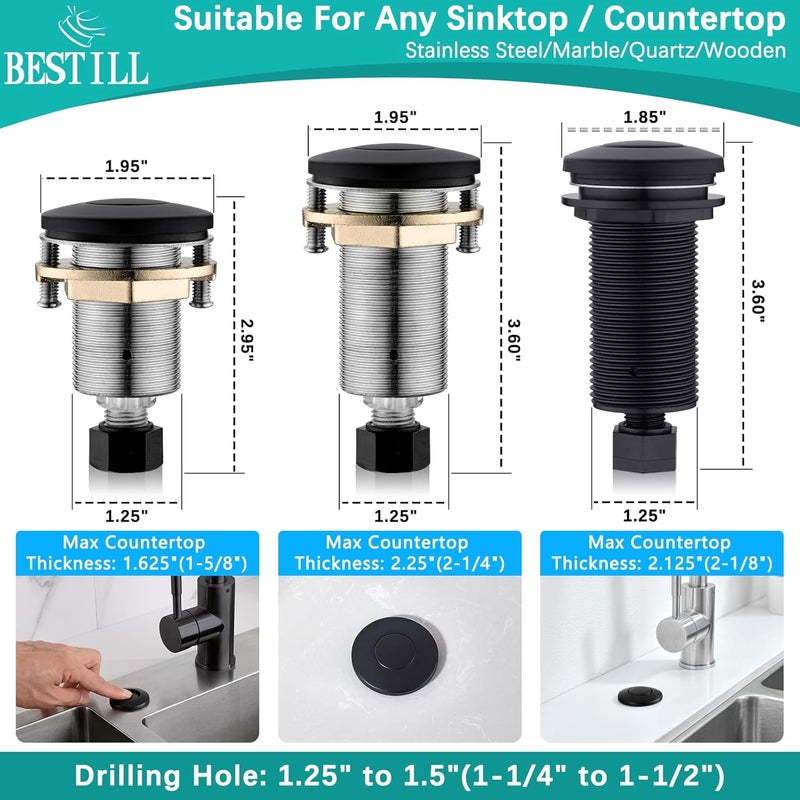 Bestill Garbage Disposal Sink Top Air Switch Kit with Single Outlet, Matte Black 3.6" Long Push Button with Brass Cover, UL Listed, Compatible with all Garbage Disposals - Image 5