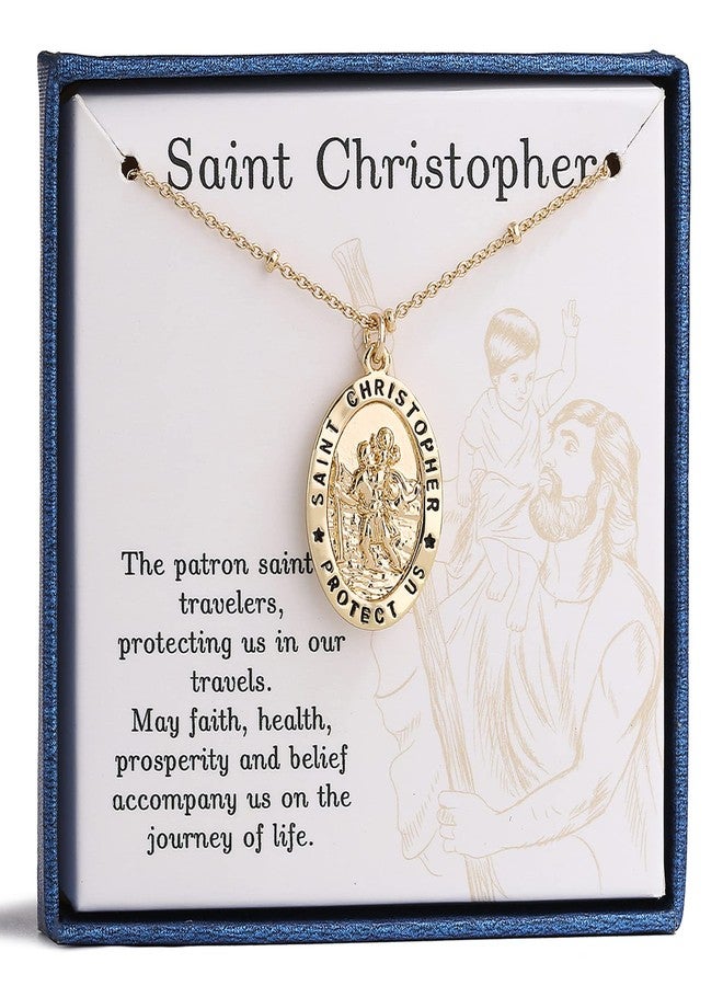 Ascona Saint Christopher Necklace for Women St Christopher Medal Pendant Chain Catholic First Communion Confirmation Religious Jewelry Gifts (Gold) - Image 1
