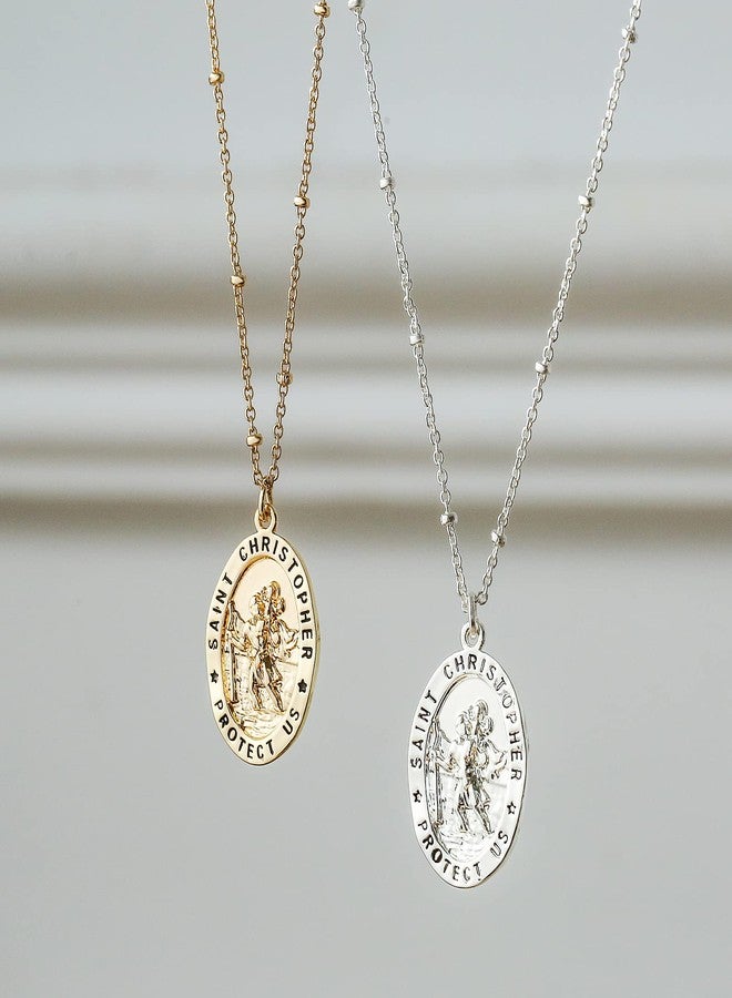Ascona Saint Christopher Necklace for Women St Christopher Medal Pendant Chain Catholic First Communion Confirmation Religious Jewelry Gifts (Gold) - Image 4
