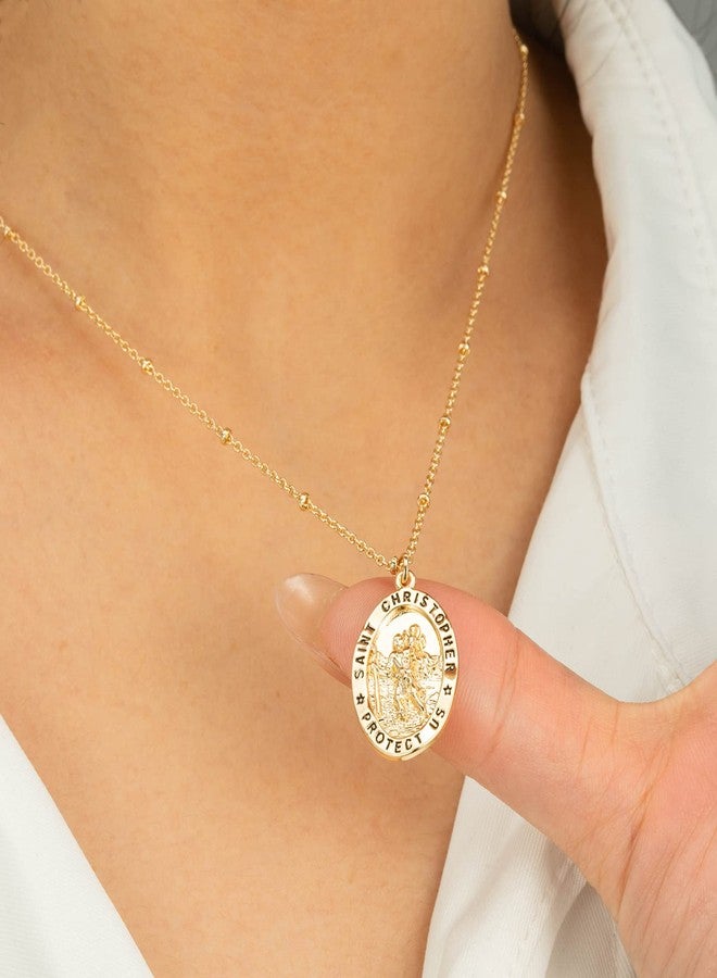 Ascona Saint Christopher Necklace for Women St Christopher Medal Pendant Chain Catholic First Communion Confirmation Religious Jewelry Gifts (Gold) - Image 5